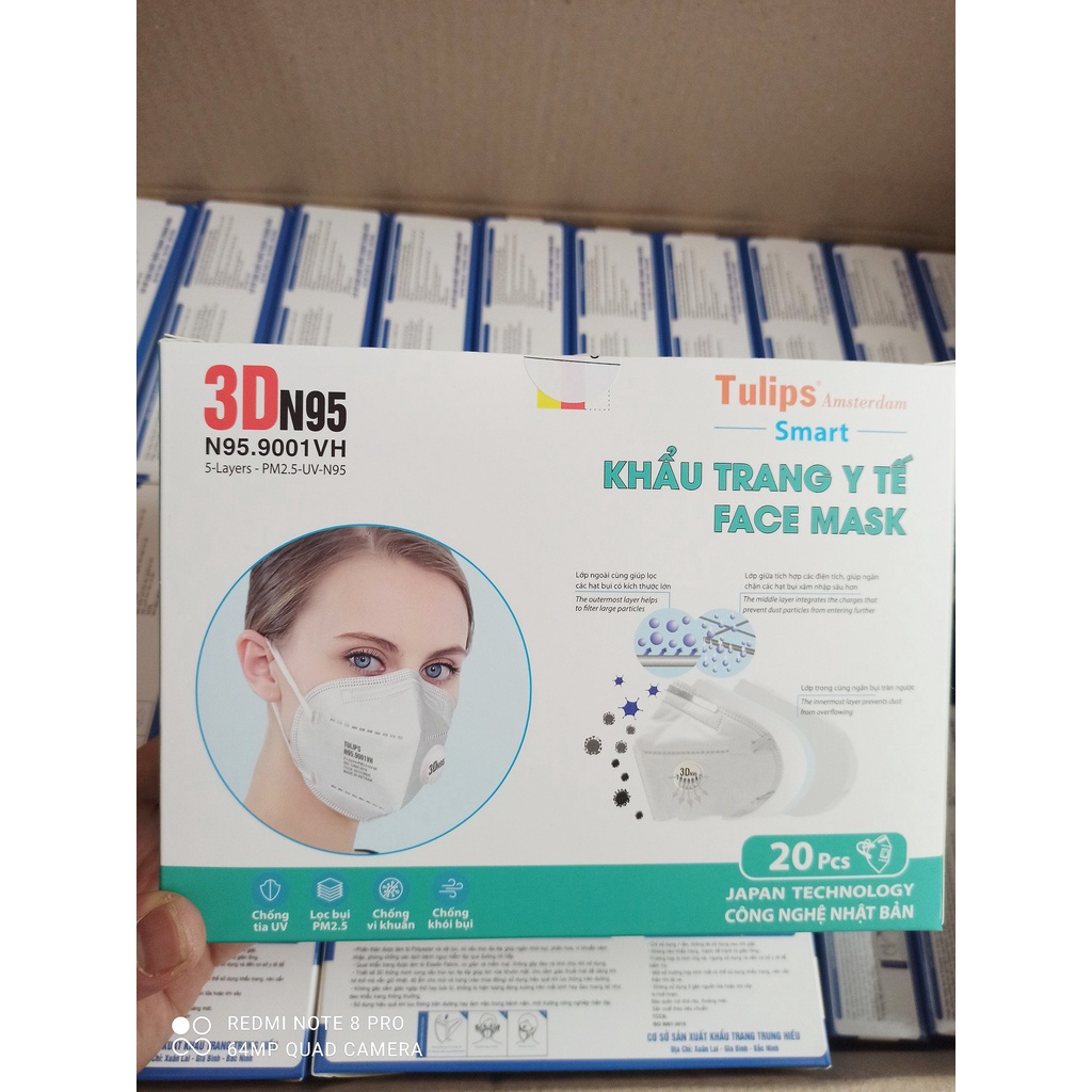 Khẩu trang N95 tulip 9001VH chính hãng lọc bụi siêu mịn PM2.5 có van thở