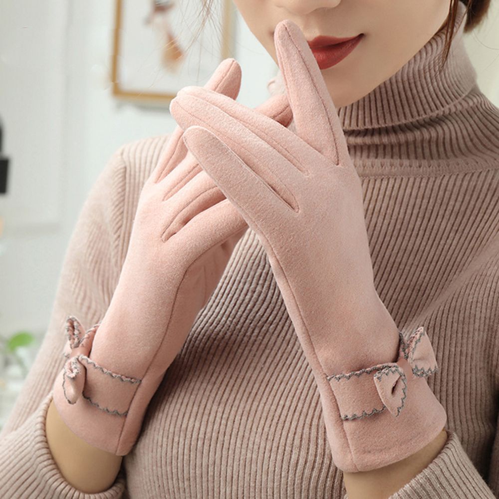 Găng tay giữ ấm mùa thu đông dùng màn hình cảm ứng màu trơn phong cách Hàn Quốc cho nữ