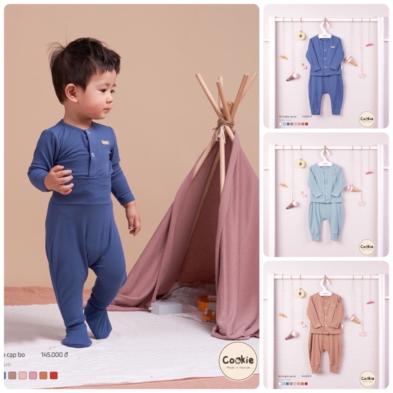 Cookie - Bộ sơ sinh cài thẳng quần cạp bo cotton tăm mềm, mát cho bé