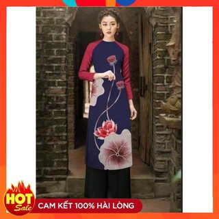 áo dài cách tân in hoa sen cao cấp -KHÔNG KÈM QUẦN