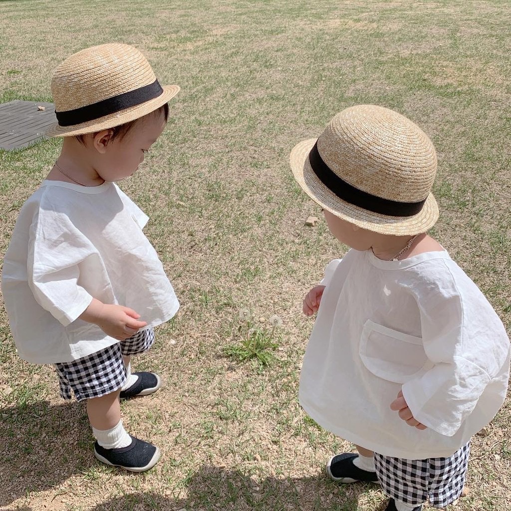 Mũ cói cho bé trai bé gái có dây buộc phù hợp cho bé từ 1-3 tuổi