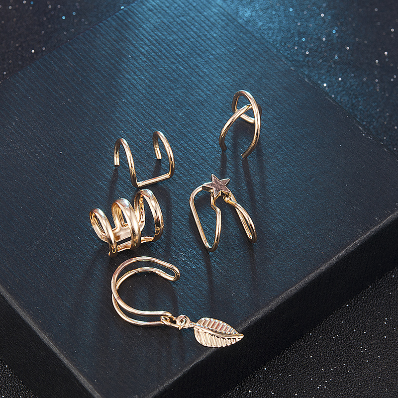 Set 5 khuyên tai kẹp vành hình chiếc lá độc đáo cho nữ
