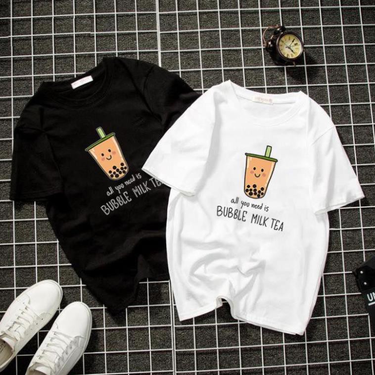 Áo thun unisex form rộng in ly trà sữa dễ thương vải dày mịn 2019T1134