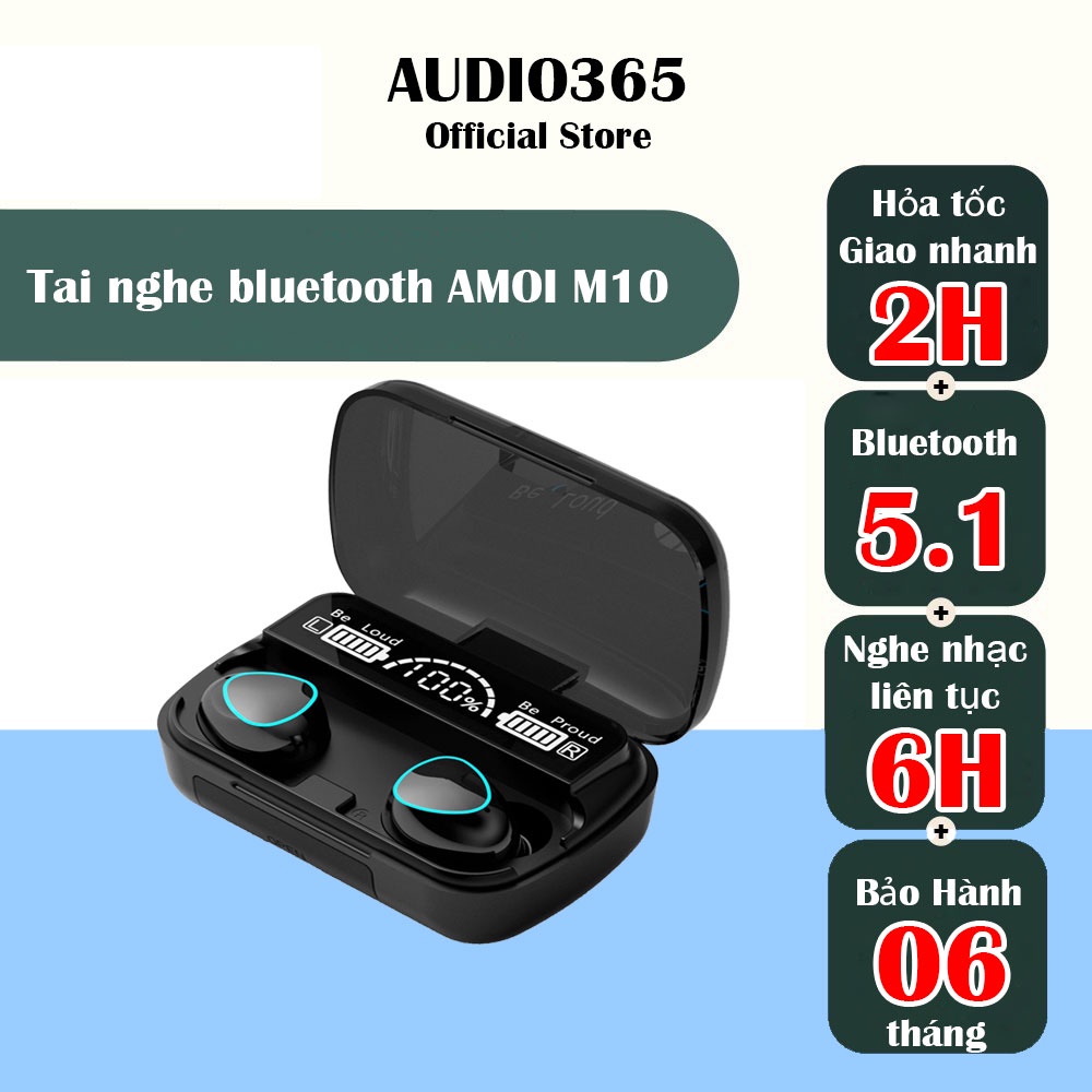 Tai nghe bluetooth gaming Amoi M10 thế hệ mới, bluetooth 5.1, chống nước IPX7, bass siêu trầm, màn hình led