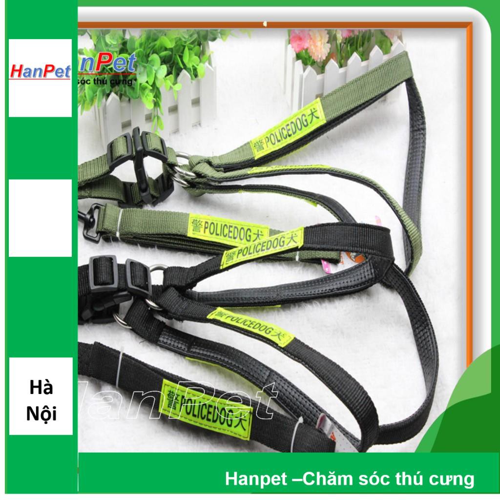 HN-Dây dắt chó police phản quang - dây dắt kèm yếm đai yên ngựa cho chó cảnh sát - size đại ( chó 25-35kg)