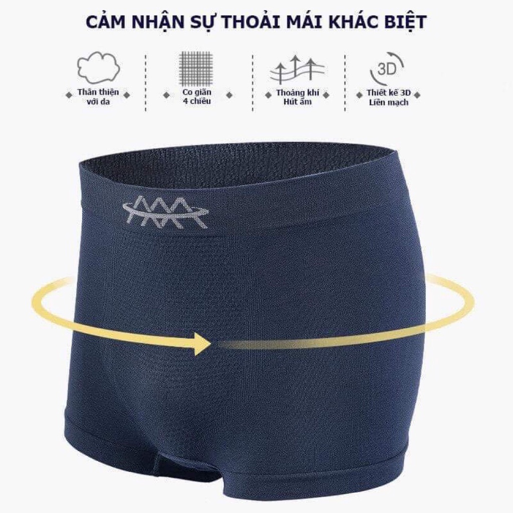 Hộp 3 quần lót boxer nam chất thun thông hơi co giãn 4 chiều freesize 50-70kg