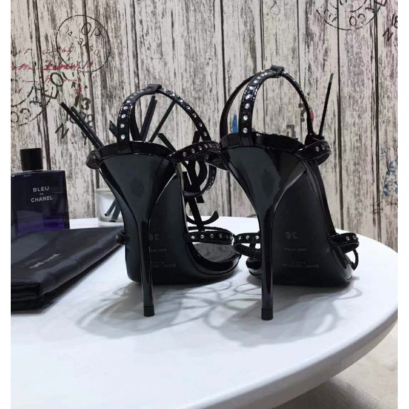 Cao gót da bê đính đá saint laurent siêu sang