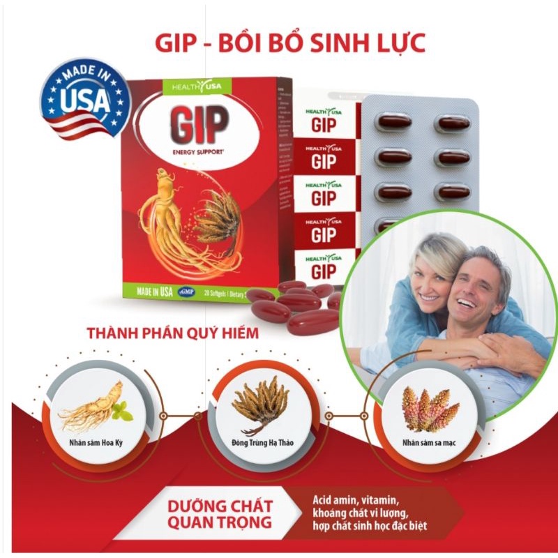 Viên uống Tăng đề kháng Gip Health Usa sâm, đông trùng ⚡ Nhập khẩu Mỹ ⚡ Hộp 30 viên Bồi bổ, Tăng cường sinh lực