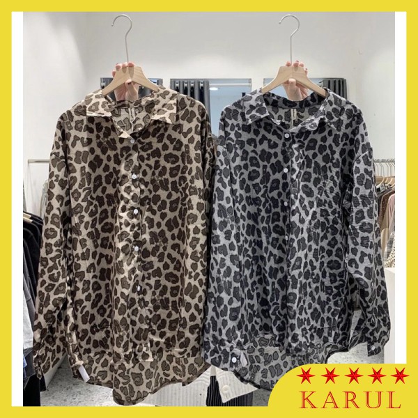 Áo sơ mi nữ hoạ tiết báo đốm form rộng dài 72cm, Áo sơ mi báo dáng rộng 2 màu | BigBuy360 - bigbuy360.vn