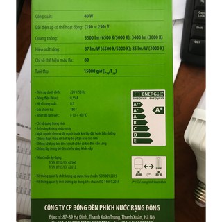Bóng đèn led bulb Rạng Đông 40W