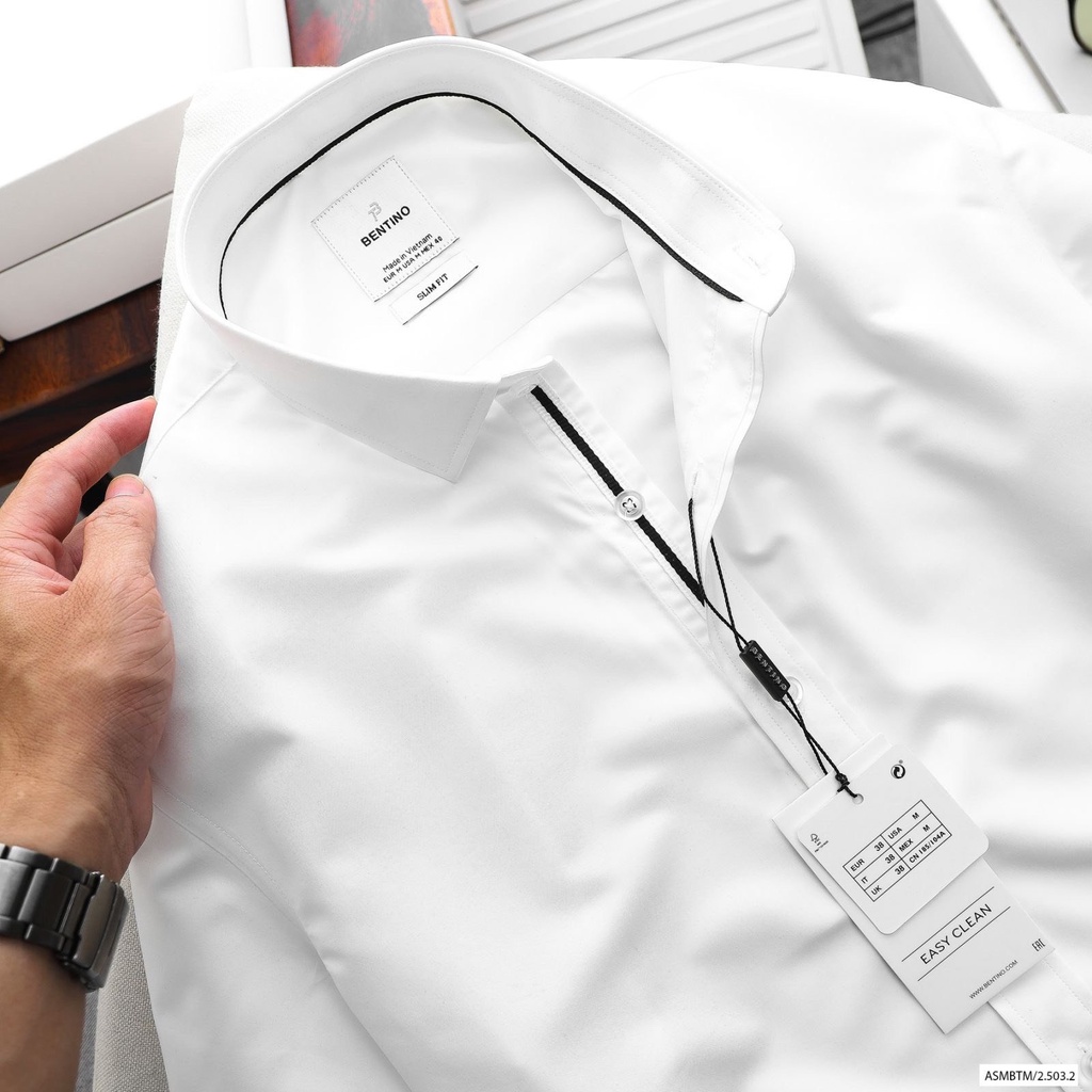 Áo sơ mi nam ngắn tay BT viền phối, form slimfit chất vải cotton vs poly chống nhăn tuyệt đối thấm hút mồ hôi, Hàng VNXK