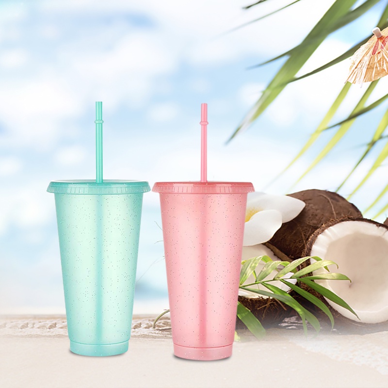 Bình Nước Nhựa Cứng Dung Tích 710Ml Kèm Ống Hút Và Nắp Đậy Tiện Dụng
