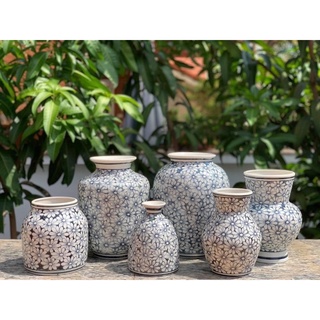 Bình cắm hoa lọ hoa sứ bát tràng vẽ tay cúc hoạ mi trắng bình sứ decor