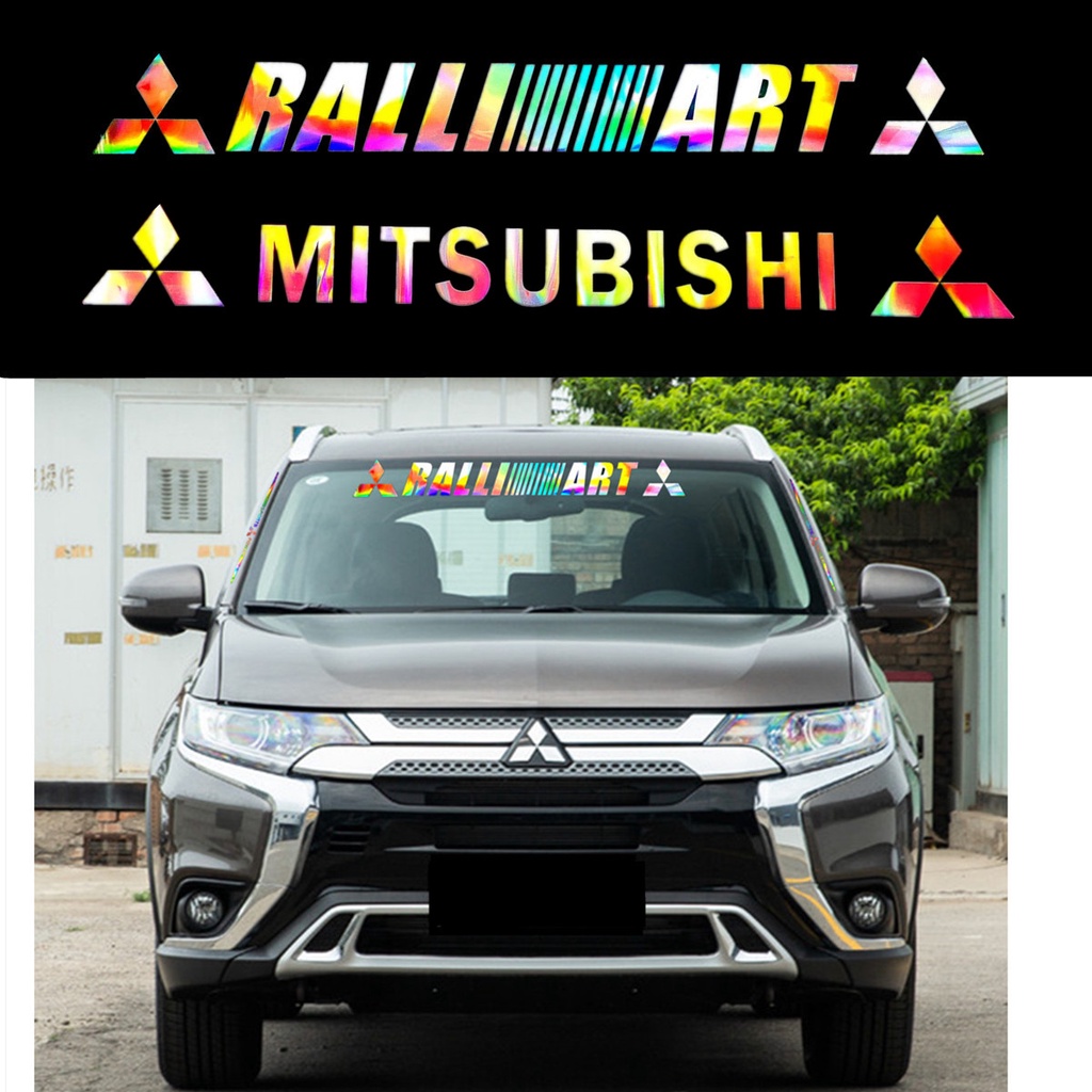 Miếng dán hình chữ Mitsubishi phản quang trang trí cho kính chắn gió xe hơi 