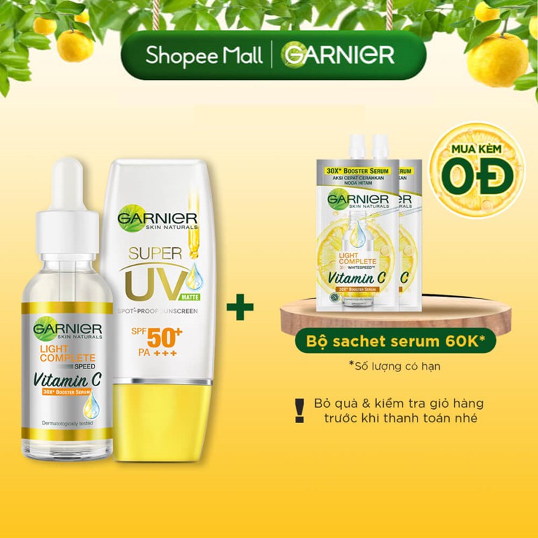 Set 2 bước dưỡng sáng, đều màu da và bảo vệ da ban ngày Garnier Light Complete Vitamin C | BigBuy360 - bigbuy360.vn