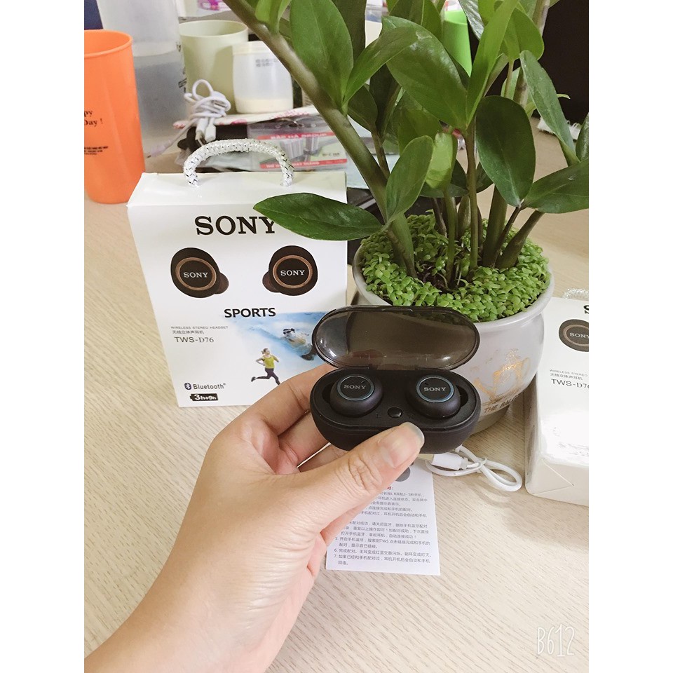 Tai nghe bluetooth SONY D76 TWS - kết nối bluetooth 5.0 bass mạnh mẽ hỗ trợ tích hợp Micro - pin trâu chống ồn