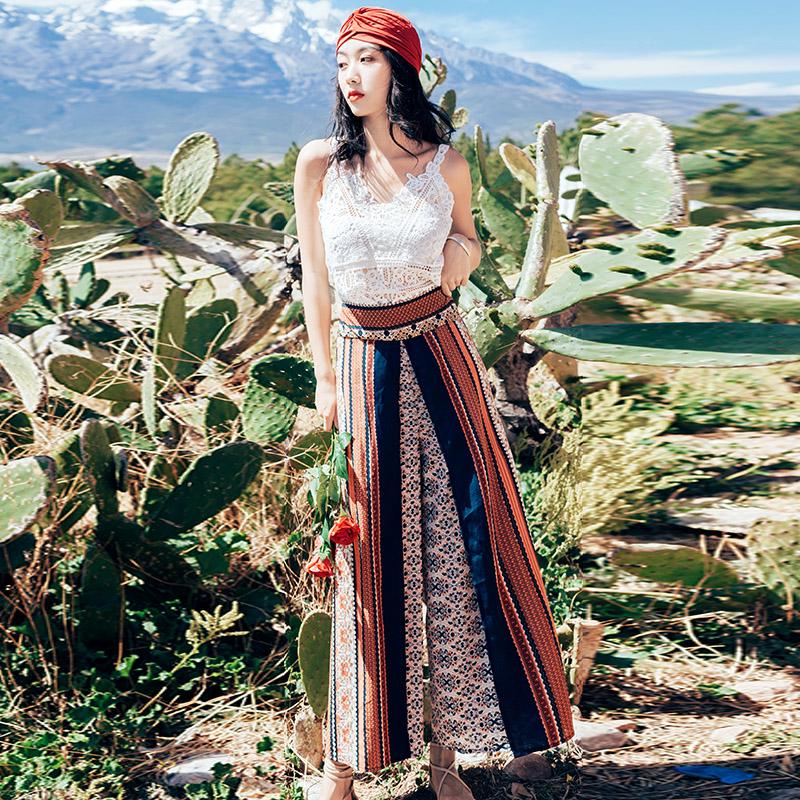 Quần dài ống rộng chất liệu Chiffon phong cách Bohemian