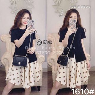 Đầm peplum áo thun phối váy bi