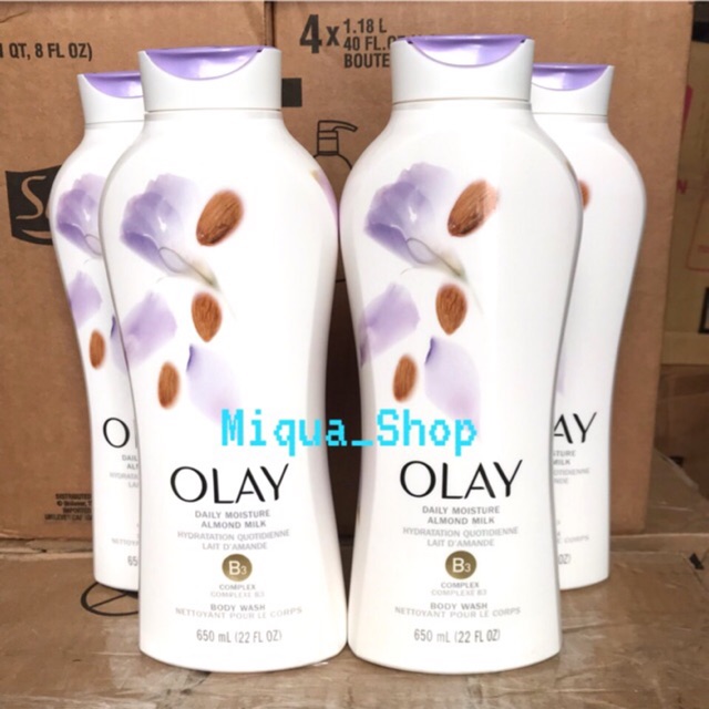 Sữa tắm Olay Hydrating Clean aimond Milk Moisture hạnh nhân & sữa dưỡng ẩm 650ml của Mỹ