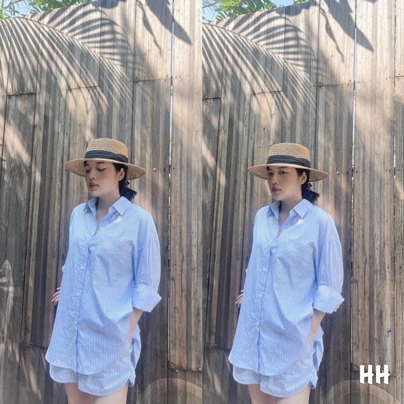 Bộ zara kẻ xanh hot hit