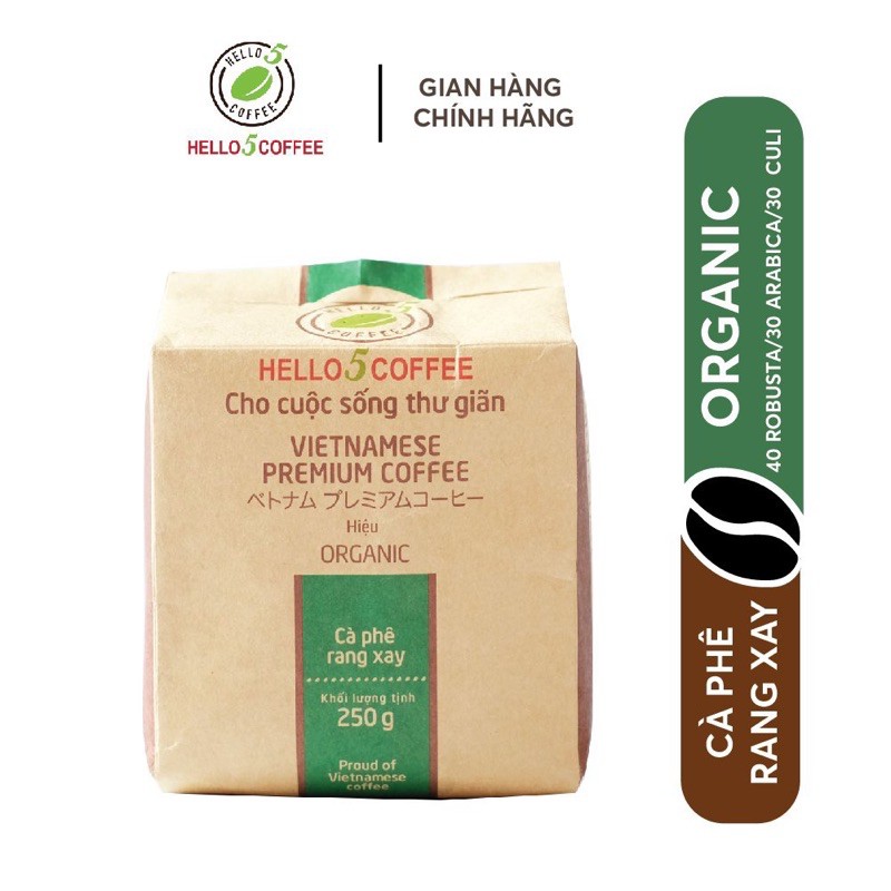 Cafe Nguyên Chất Rang Xay Hello 5 Coffee hiệu ORGANIC - Gói 250g