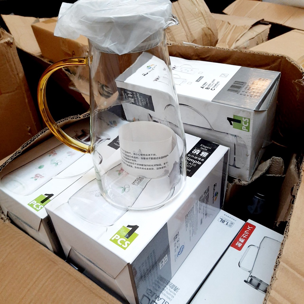 Bình thủy tinh quai vàng, nắp inox 1500ml - Mã JYW94