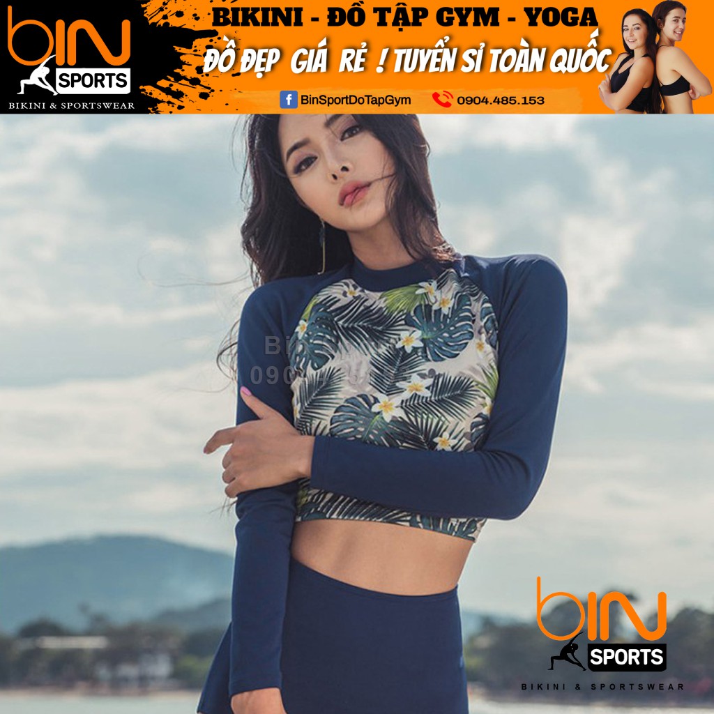 Bikini,Bộ Đồ Bơi Hoa 2 Mảnh Dài Tay , Hàng Nhập,BHN009