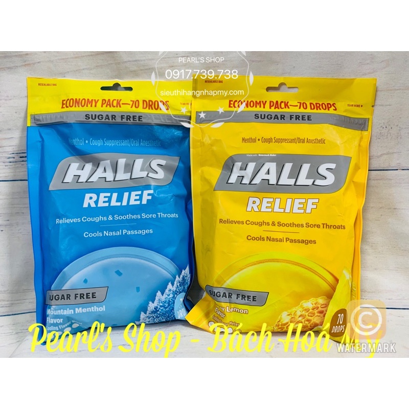 Kẹo the HALLS RELIEF không đường bill Mỹ