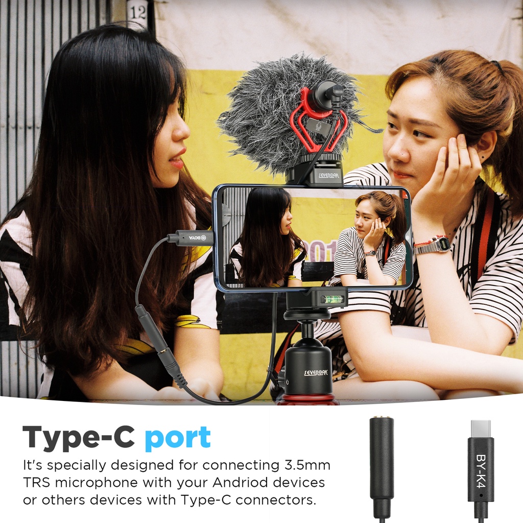 BOYA BY-K4 Đầu Chuyển Đổi Âm Thanh3.5mm Sang Type-C Cho Điện Thoại Android / Macbook / iPad / Microphone / DJI OSMO ACITON 3