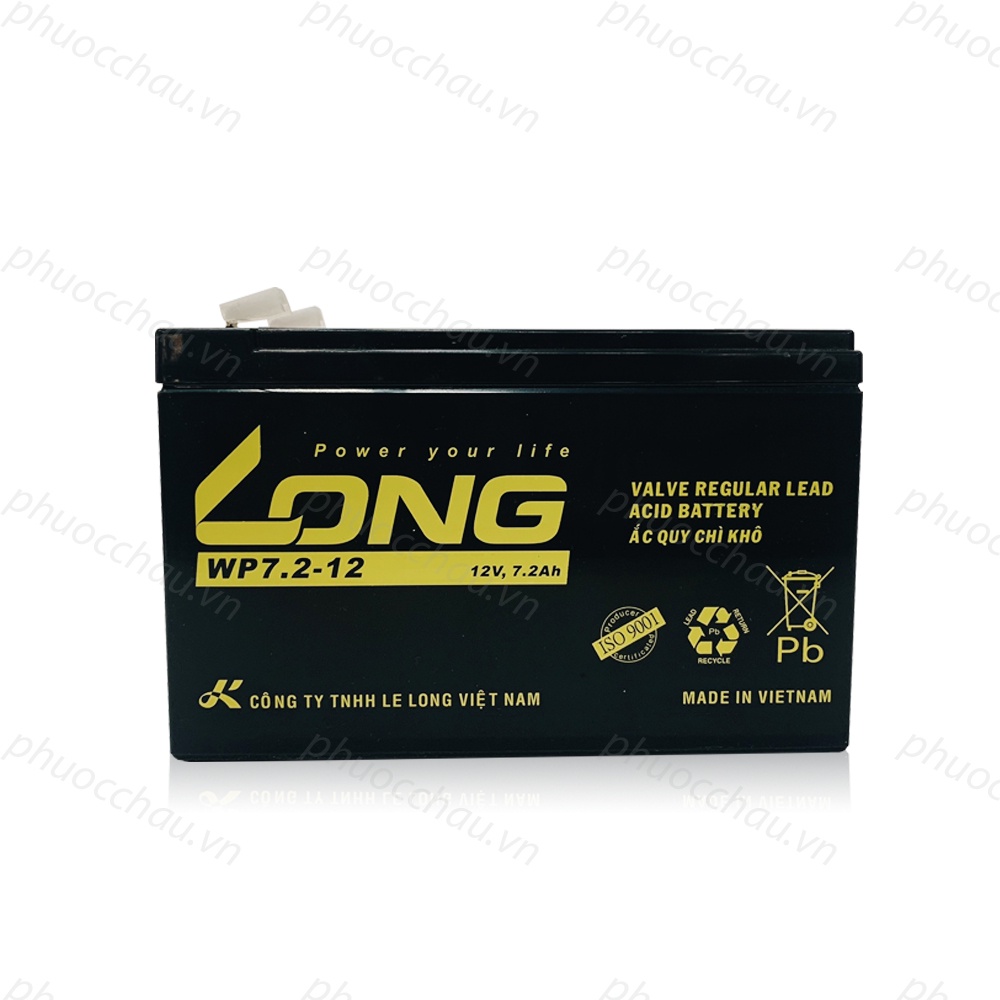 Ắc Quy LONG WP7.2-12 12V 7.2 AH Chính Hãng Dùng Cho Lưu Điện Cửa Cuốn, UPS, Bình Thuốc Sâu
