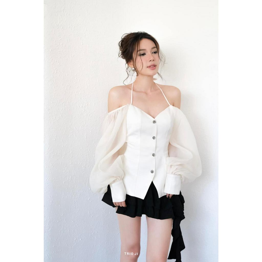 Sét Bộ Áo Cổ V Tay Phồng Trễ Vai Kèm Chân Váy Sét Bộ Đi Chơi Bigsize Quỳnh Anh Từ 50 kg Đến 100 kg M/L/XL/XXL