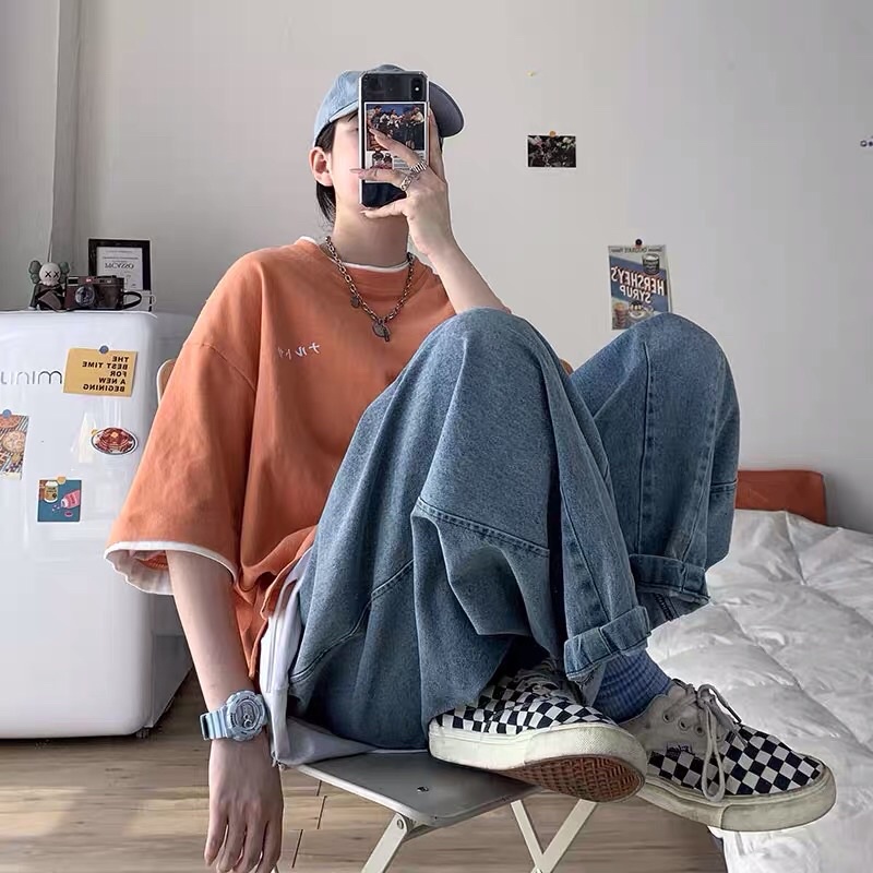 Quần bò jeans ống rộng oversize trơn basic form rộng Ulzzang hiphop siêu chất ❤️