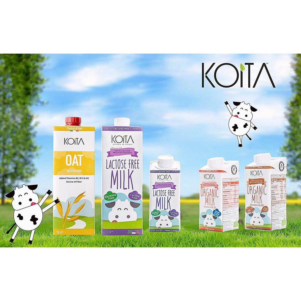 [COMBO] 12 hộp sữa hữu cơ Koita 1 Lít các vị (nguyên kem/ít béo/không lactose)