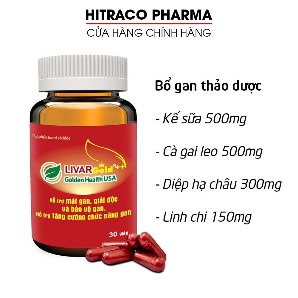 Viên uống bổ gan LIVAR GOLD cao kế sữa, cà gai leo, diệp hạ châu, mát gan, giảm viêm gan, xơ gan 30 viên