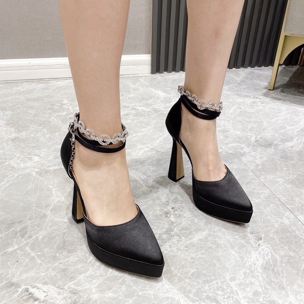 Giày Cao Gót Mũi Nhọn Đính Đá Thời Trang Cho Nữ Size 35-42