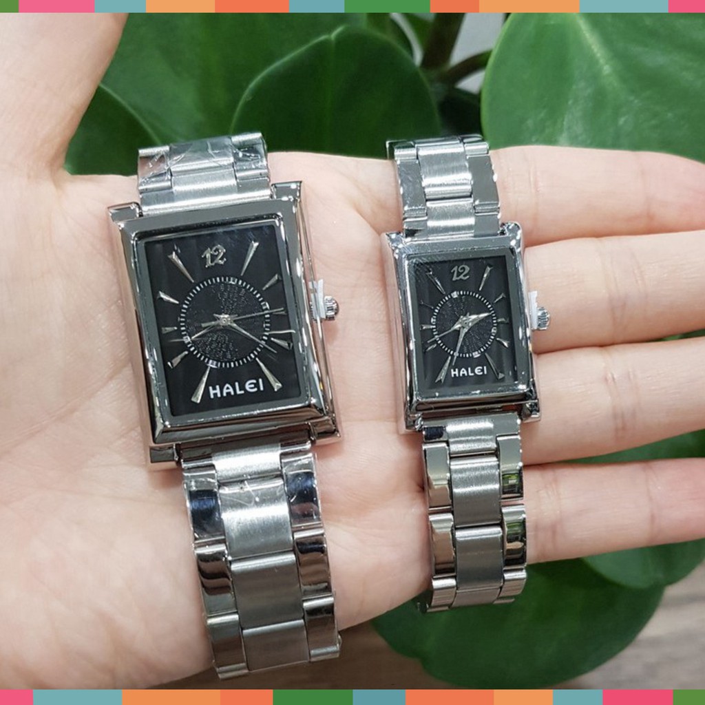 Đồng hồ nữ HALEI dây thép- TẶNG 1 vòng tỳ hưu - dây trắng mặt đen