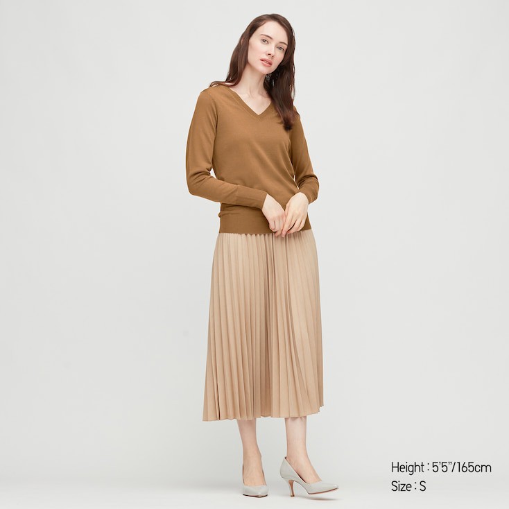 (UNIQLO Nhật chính hãng) Áo len lông cừu Merino cổ tim dài tay (Merino Extra Fine V Neck Sweater Long Sleeves)