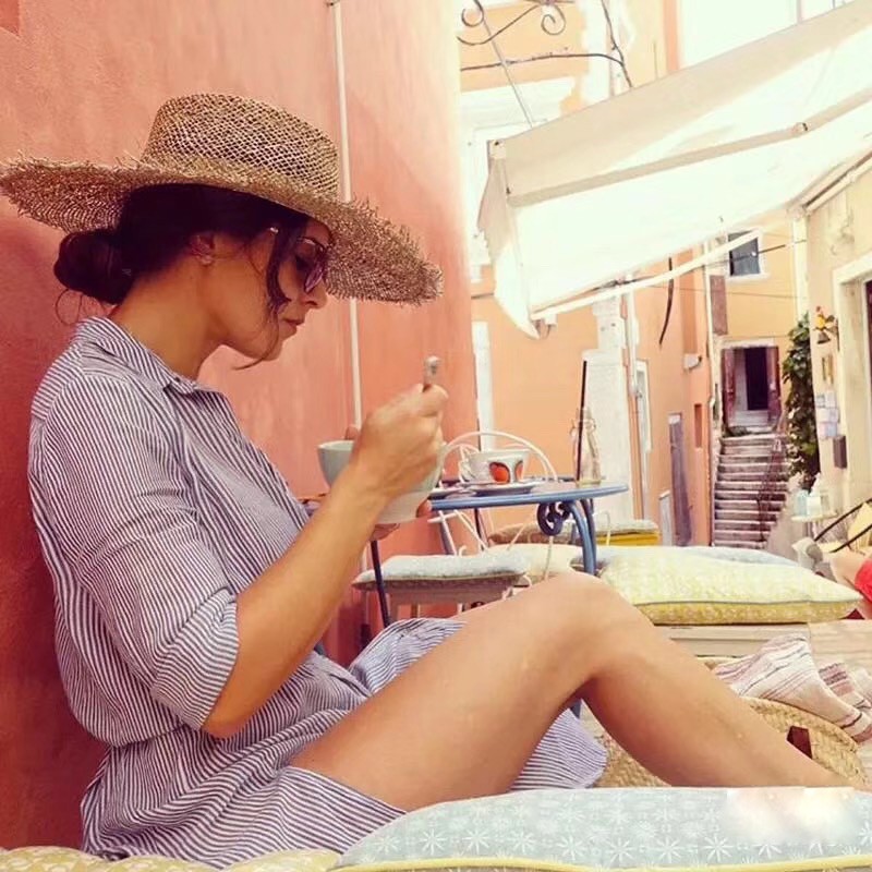 Mũ cói đi biển mũ porkpie chất liệu cỏ xanh mũ tua rua