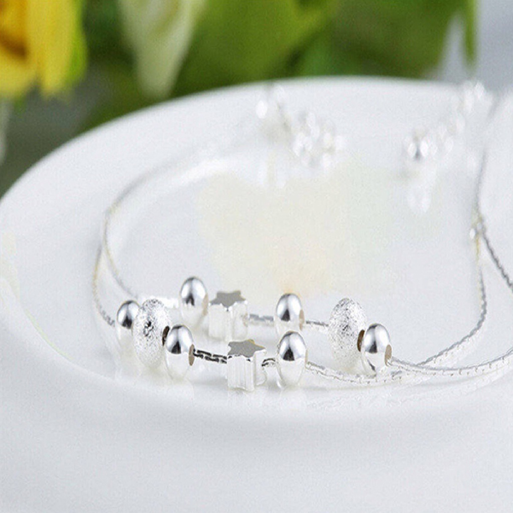 Lắc tay mạ bạc xỏ hạt hình tròn và ngôi sao xinh xắn thanh lịch cho nữ