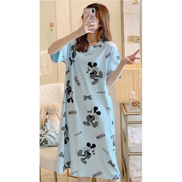 Váy ngủ cotton dáng suông cộc tay mềm mịn thoáng mát dễ thương VN-02 ( MICKEY )
