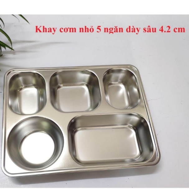 Khay cơm phần 5 ngăn inox 304 loại dày đựng thức ăn