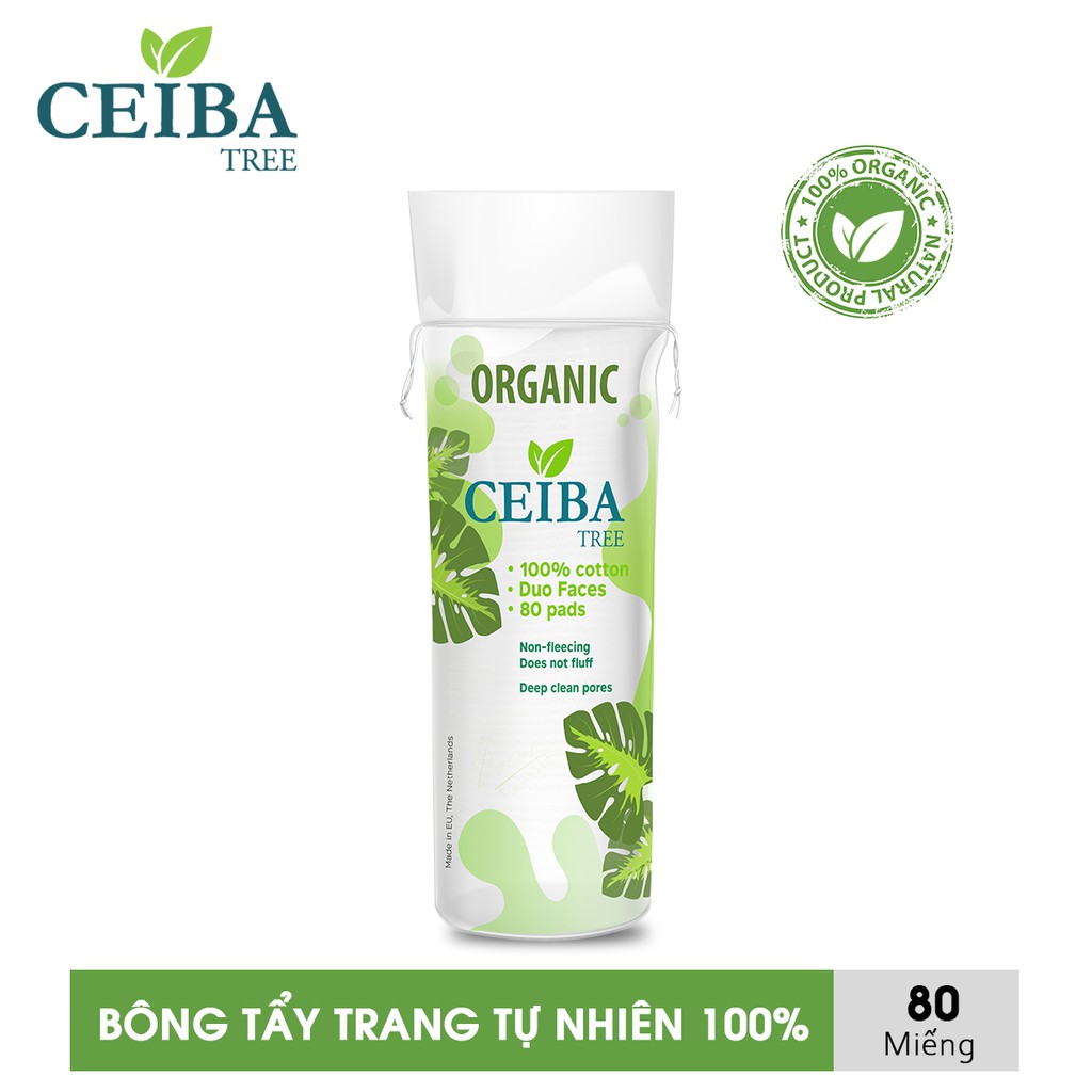 Bông tẩy trang Organic CEIBA duo face 100% cotton dành cho da nhạy cảm 80pads