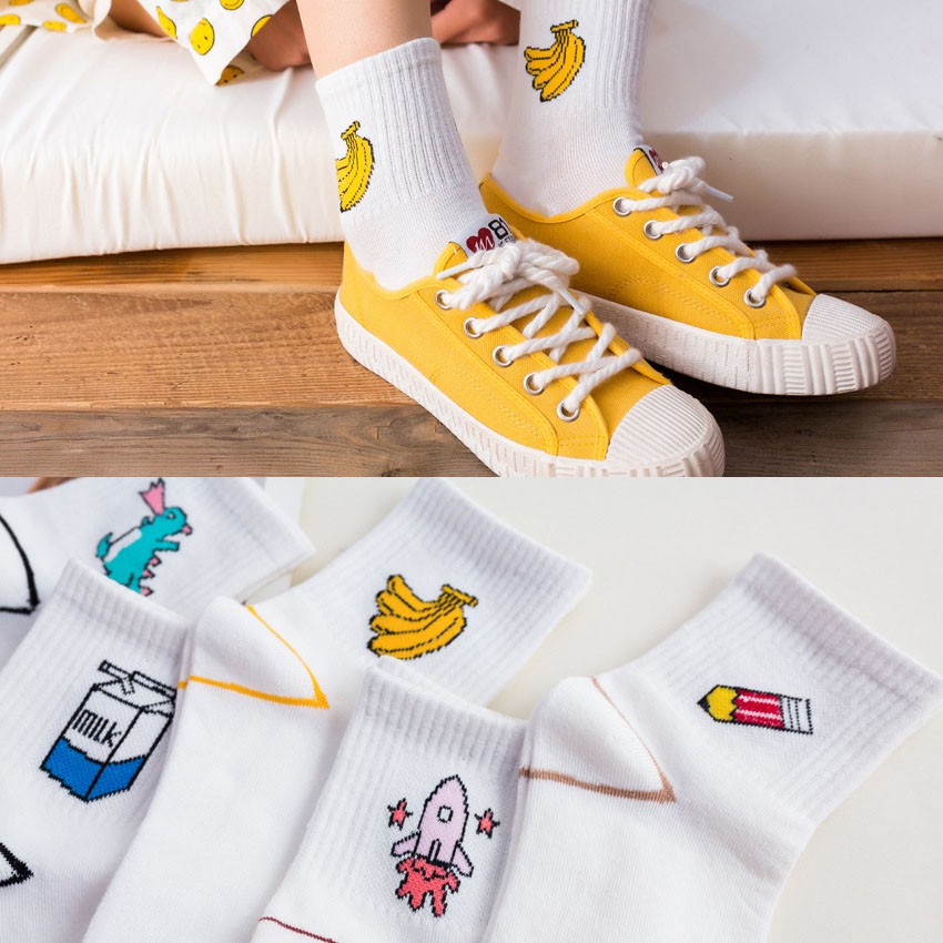 Tất Cotton Họa Tiết Khủng Long Phong Cách Harajuku Thời Trang Cho Nữ