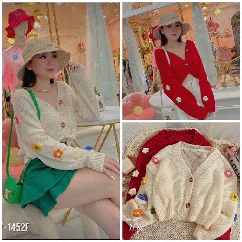 Áo khoác lửng gắn hoa len xinh đẹp BH8 nhé