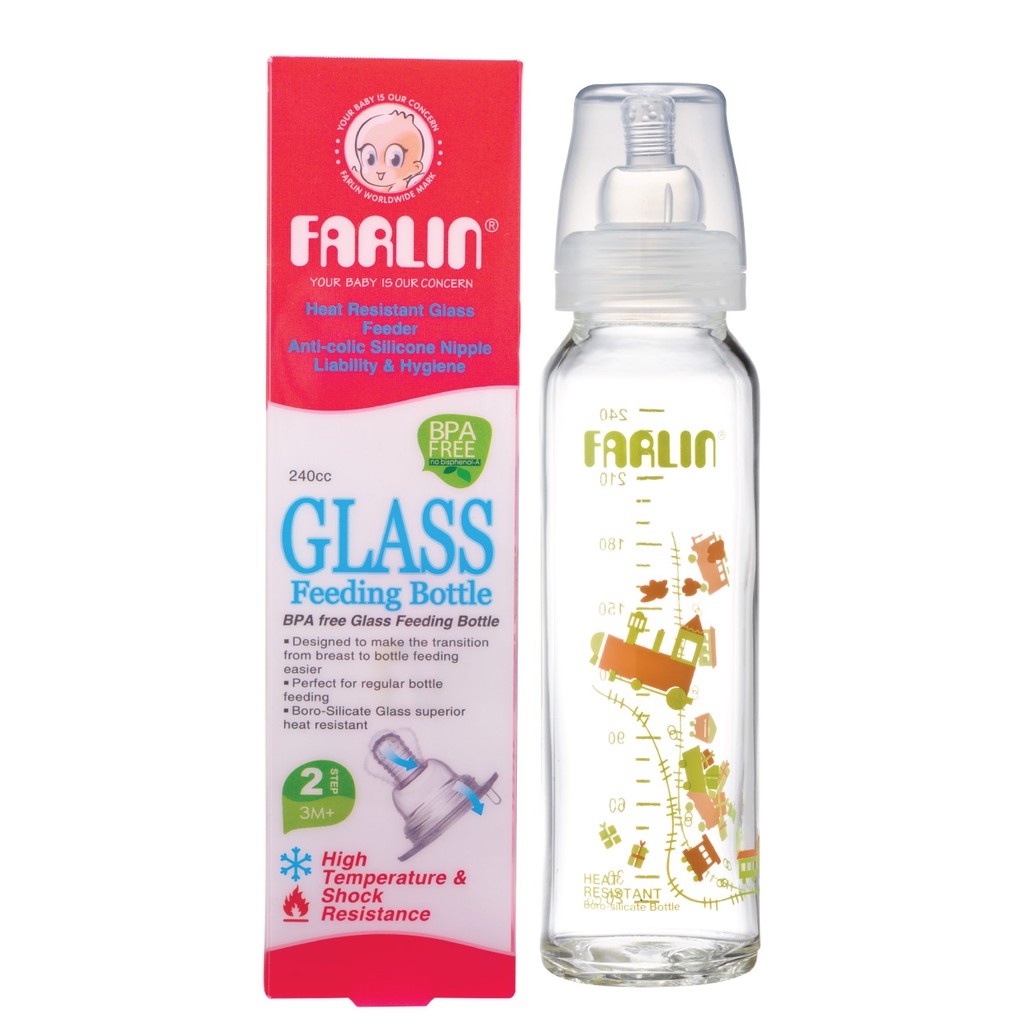 Bình Sữa Farlin Vô Trùng Thủy Tinh Chịu Nhiệt Cao Cấp 240ml TOP.707