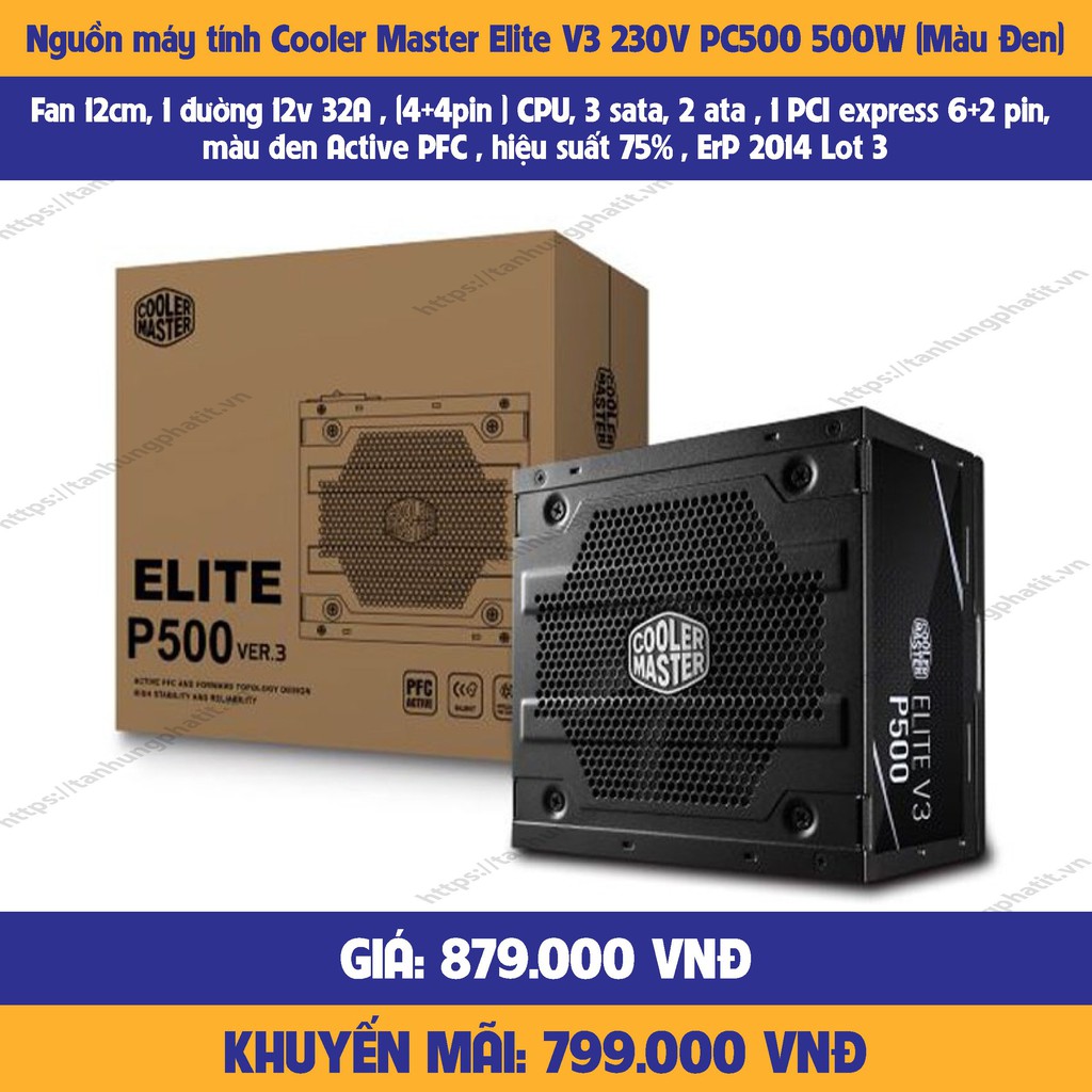 Nguồn máy tính PC Cooler Master Elite V3 230V PC500 500W (Màu Đen)-hàng chính hãng-mới 100%