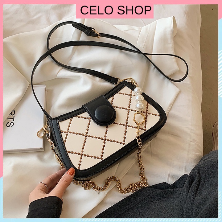 Túi đeo chéo nữ đi chơi Celo Shop dây mix ngọc thời trang Hàn Quốc công sở sang trọng