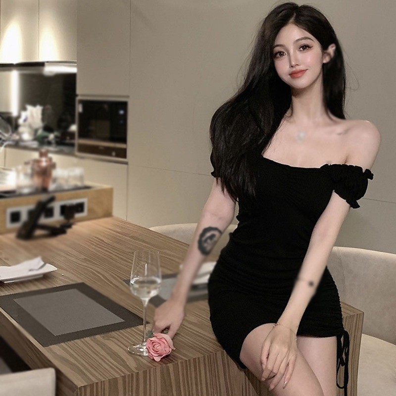 Đầm ngắn tay thiết kế trễ vai phong cách Hàn Quốc quyến rũ