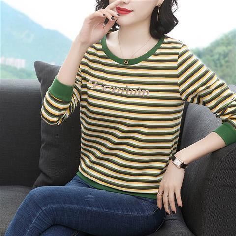 Áo Thun Nữ Dài Tay Cổ Tròn Sọc Ngang Thời Trang Hàn