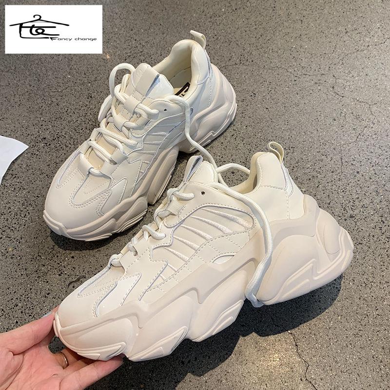 Giày Đế Dày Tăng Chiều Cao Thoải Mái Màu Trắng Đen Thời Trang Xuân Hè Cho Nữ